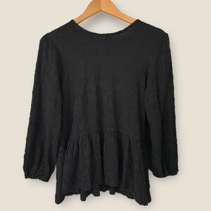 Anthropologie Moon River Black Peplum Crepon Top